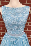 a line sky blue prom dress long sleeveless graduation gown