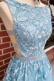 a line sky blue prom dress long sleeveless graduation gown