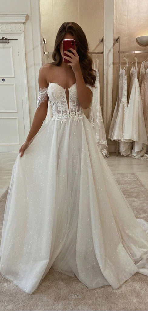 sparkly off the shoulder a line wedding dresses sleeveless beach wedding gown