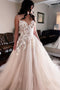 A-line Sleeveless Tulle Beach Wedding Dresses With Lace Appliques, PW513