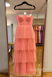A-line Spaghetti Straps Tiered Tulle Prom Dress, Long Party Dress GP454