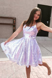 a line sparkle short prom dress lavender homecoming dress