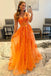 a line strapless orange lace appliques long formal gown senior prom dress