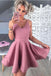 chic short pink homecoming dress a line v neck pink satin party dress