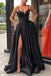 simple black prom dress a line long formal dress with pockets
