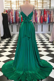 a line spaghetti straps green prom dresses two piece with bowknot back gown mp719