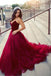 a line sweetheart burgundy tulle long prom dress with ruched
