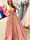 a line sweetheart lace coral long prom dress strapless pageant gown mp733