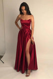 strapless burgundy long prom dresses simple formal evening dresses