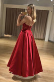 straps lace top red long prom dress satin graduation evening dress