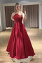 Straps Lace Top Red Long Prom Dress, Satin Graduation Evening Dress MP1202