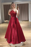 straps lace top red long prom dress satin graduation evening dress