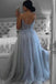 a line v neck beaded grey long prom dress grey evening dress with slit