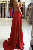 a line red simple prom dress backless red formal evening dress