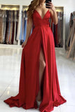 a line red simple prom dress backless red formal evening dress