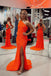 one shoulder orange sequins long prom dresses mermaid evening dress with slit