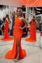 One Shoulder Orange Sequins Long Prom Dresses, Mermaid Evening Dress with Slit GP527