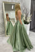 a line backless green satin long prom dress backless green formal graduation evening dress a1311