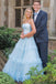 elegant a line light blue long prom dresses ruffles tulle formal evening dresses