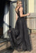 a line v neck black tulle prom dress long formal evening dresses
