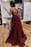 a line v neck burgundy lace long prom dress burgundy lace evening dress