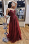 A Line V Neck Burgundy Lace Long Prom Dress, Burgundy Lace Evening Dress GP415