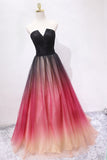 A Line V Neck Ombre Long Prom Dress, Strapless Formal Evening Dress GP158