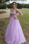 A-Line Lilac Tulle Long Prom Dress Elegant V-neck Graduation Dress, GP155