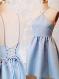 A Line Short Blue Prom Dresses Cute Homecoming Formal Dresses With Lace Up GM567