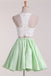 a line satin lace applique two piece scoop short prom homecoming dress