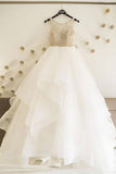 princess bateau backless wedding dress, a line tulle long prom dress pw269