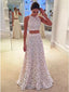 A Line Two Piece Lace Long Prom Dress Round Neck Floor-Length MP905