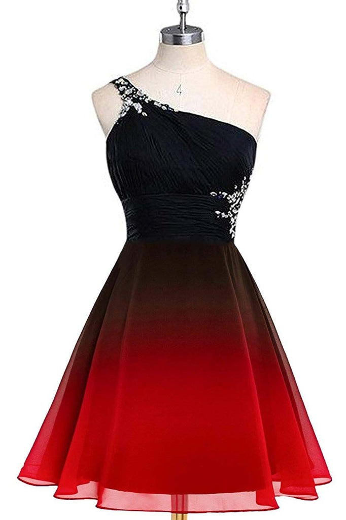 one shoulder beads ombre chiffon short prom dresses a line homecoming dresses