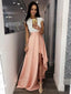 Cap Sleeves Round Neck Lace Bodice Asymmetry Pink Satin Prom Dress MP1090