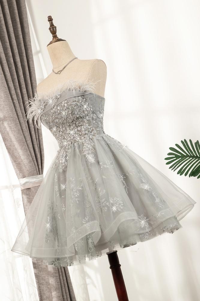Strapless Short Homecoming Dresses With Beading, Cute A-line Sweet 16 Dress GM509