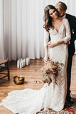 3/4 Sleeve Romantic Mermaid Wedding Dress Lace Boho Bridal Gown, PW458