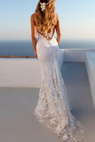 fancy backless mermaid wedding dress white spaghetti straps tulle