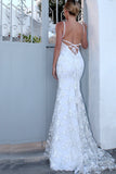 fancy backless mermaid wedding dress white spaghetti straps tulle pw259