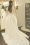Backless Wedding Dress A-Line Bateau Long Sleeves Bridal Gown With Pocket PW250