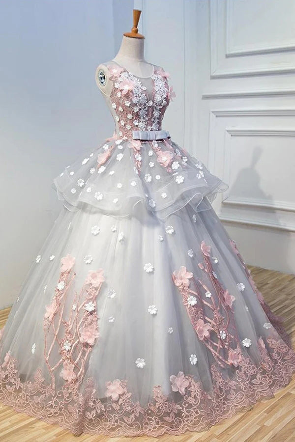 Gorgeous Princess Ball Gown Appliques Long Prom Dresses Quinceanera Dress GP652
