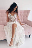 flowy beach wedding dress white backless bridal gown with split