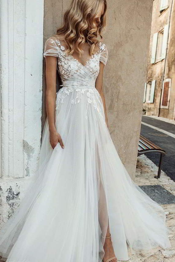 bridal gown with caps