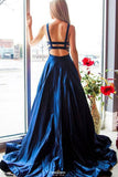 beautiful open back royal blue prom dress long satin formal gown mp771