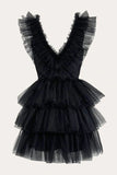 Black Homecoming Dress, Tiered Tulle Short Prom Party Dress GM471