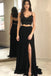 black lace chiffon two piece prom dress with slit black long evening gowns