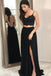 black lace chiffon two piece prom dress with slit black long evening gowns
