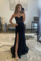 Strapless Black Lace Mermaid Prom Dresses, Evening Dresses With Split, GP412