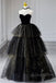 black sweetheart tulle long prom dress with layered black formal evening dress