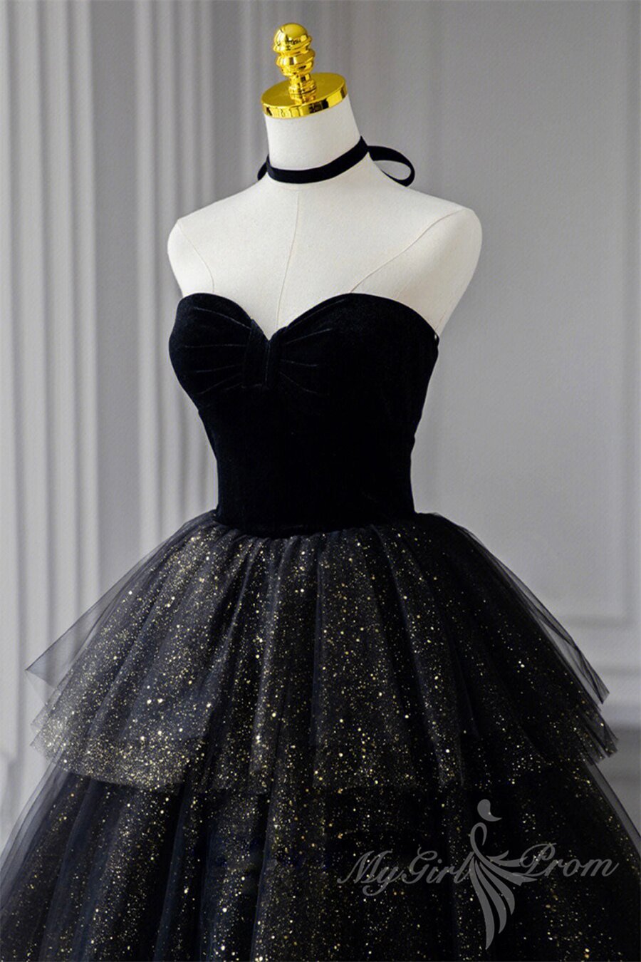Black Sweetheart Tulle Long Prom Dress With Layered, Black Formal Evening Dress GP503