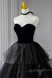 black sweetheart tulle long prom dress with layered black formal evening dress